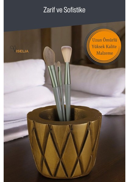 Makyaj Duzenleyici Makyaj Organizeri Makyaj Fırçalığı Makyaj Fırçası Altın Renk Model 18