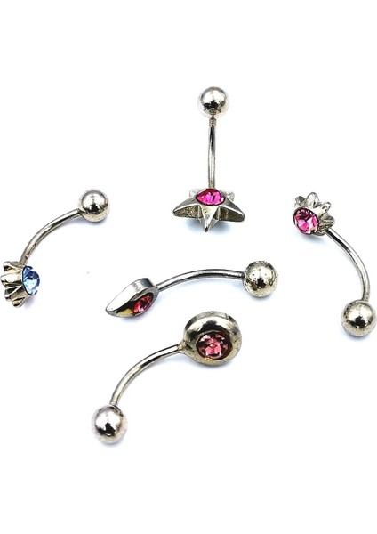 Renkli Taşlı Çelik 5 Adet Kaş Tragus Piercing