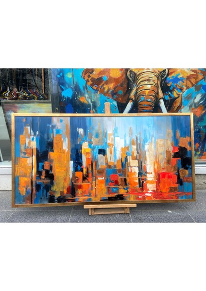 Yağlı Boya Dokulu Tablo Soyut Şehir Manzarası U09001