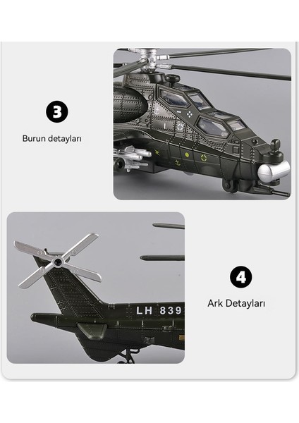 1:56 Düz 10 Savaş Helikopteri Alaşım Modeli Ses ve Işık ile Müzik Hareketli Pervane (Yurt Dışından) modelleri