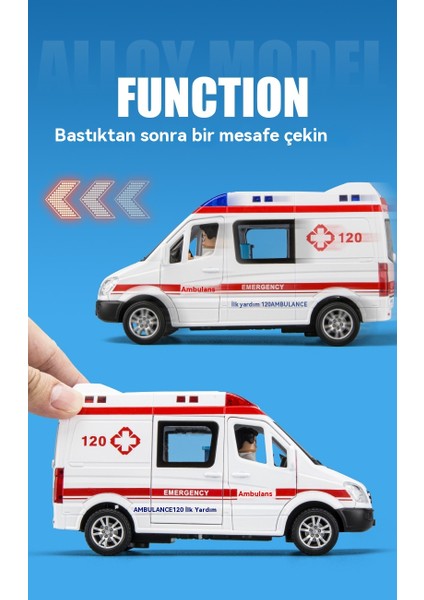 1:32 Mercedes Ambulans Alaşım Modeli Ses ve Işık Ses Efektleri ile Geri Dönüş Oyuncak (Yurt Dışından) modelleri