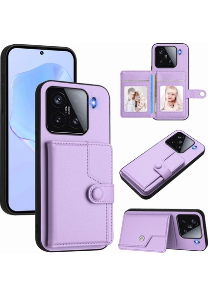 Xiaomi 15 Rfıd Engelleme Kart Tutucu Kickstand Tpu + Pu Deri Telefon Arka Kapağı (Yurt Dışından)