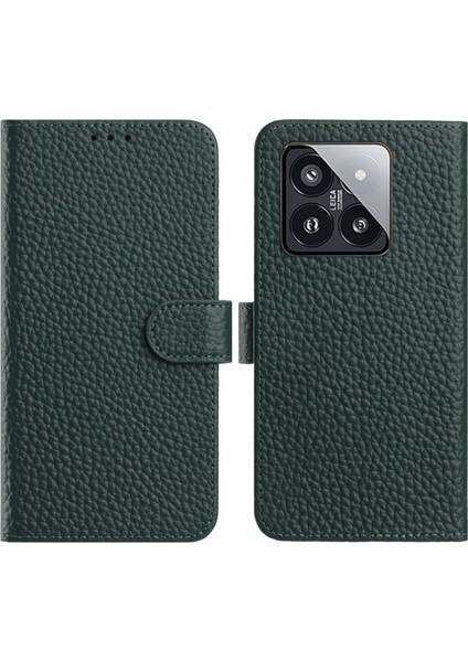 Xiaomi 14 Kılıf Cüzdan Standı Litchi Doku Gerçek Inek Derisi Kapaklı Telefon Kılıfı (Yurt Dışından)
