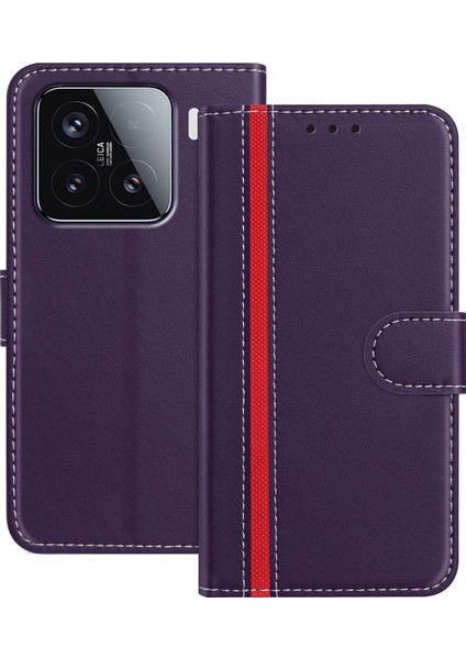 Xiaomi 15 Cüzdan Standı Renkli Eklemeli Deri Kılıf Manyetik Tokalı (Yurt Dışından)