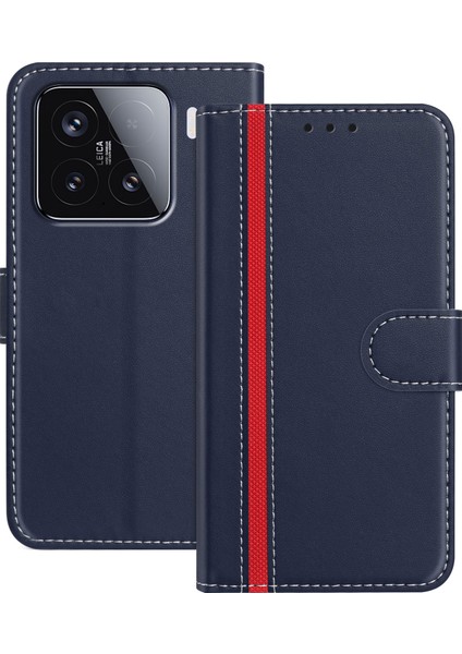 Xiaomi 15 Cüzdan Standı Renkli Eklemeli Deri Kılıf Manyetik Tokalı (Yurt Dışından)
