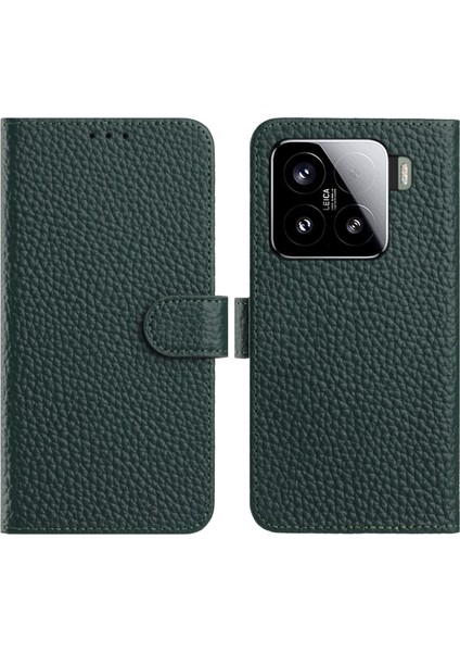 Xiaomi 15 Cüzdan Standı Litchi Dokusu Gerçek Inek Derisi Kapaklı Telefon Kılıfı (Yurt Dışından)