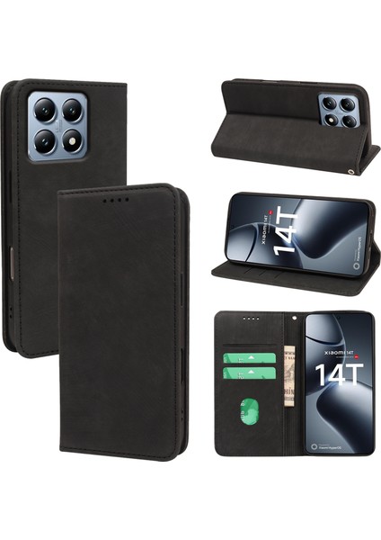 Xiaomi 14T Güçlü Manyetik Deri Cüzdan Telefon Kılıfı (Yurt Dışından)