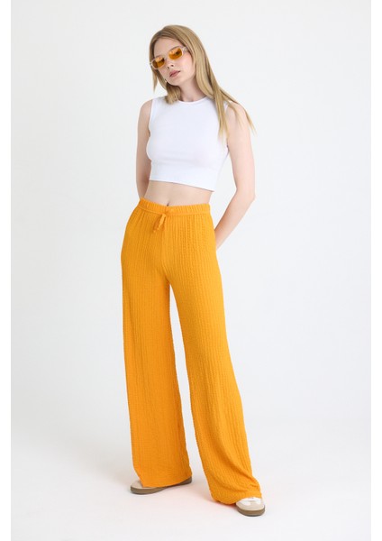Orange Geniş Paça Dökümlü Bürümcük Kumaş Pantolon 326 fiyatları
