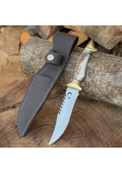Av Bıçağı 35 cm - Geyik Boynuzu Sap - Ay Yıldız Desen