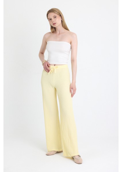 Sarı Geniş Paça Dökümlü Bürümcük Kumaş Pantolon 326 fiyatları