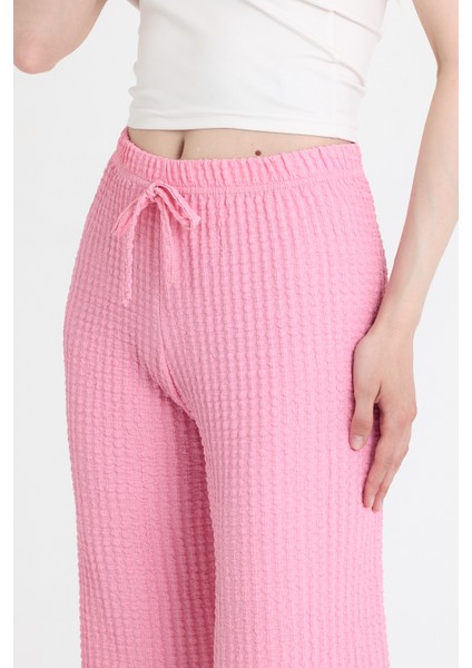 Pembe Geniş Paça Dökümlü Bürümcük Kumaş Pantolon 326 fırsatları