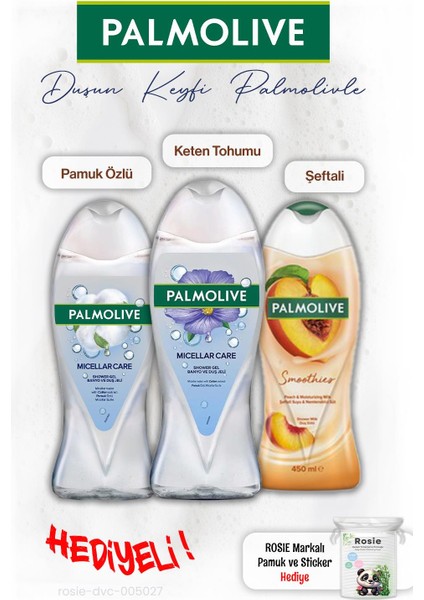 3'lü Duş Keten Tohumu ve Pamuk Özü 500 ml Şeftali 450 ml Rosıe Hediye