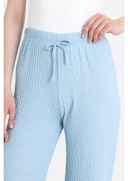 Mavi Geniş Paça Dökümlü Bürümcük Kumaş Pantolon 326 fırsatları