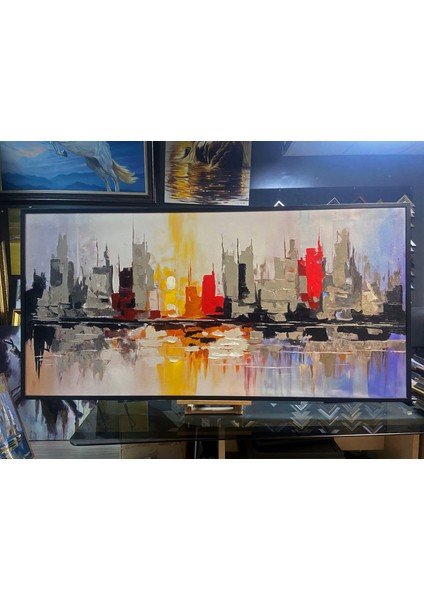 Yağlı Boya Dokulu Tablo Soyut Şehir Manzarası U09012