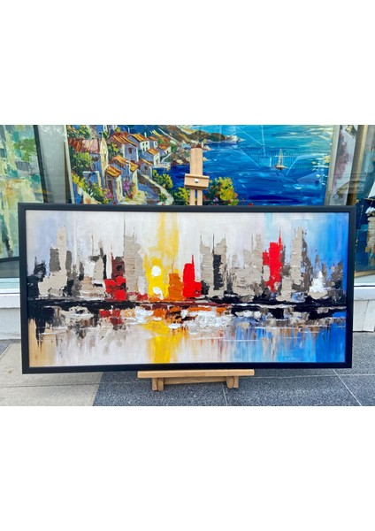 Yağlı Boya Dokulu Tablo Soyut Şehir Manzarası U09012