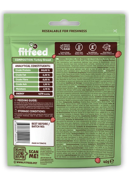Freeze-Dried Çiğ Hindi Göğüs Kedi Ödülü 40g fiyatları