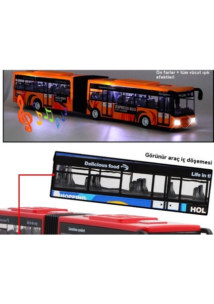1:32 Alaşım Çift Bölümlü Uzun Otobüs Otobüs Modeli (Yurt Dışından) modelleri