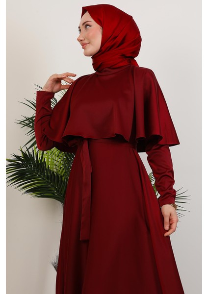 Mona Pelerinli Elbise Bordo indirimleri