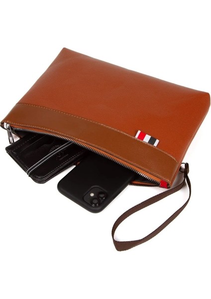 Deri El Askılı Dosya Evrak Günlük Portföy & Clutch Çanta NEW113 - Taba modelleri