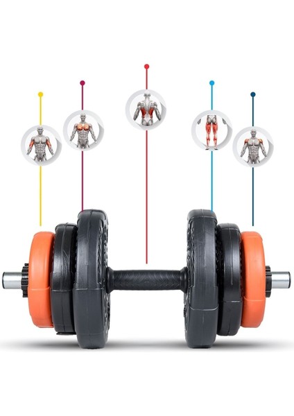 22 kg Grip Plate Multifonksiyonel Turuncu Siyah Halter Seti ve Dambıl Seti