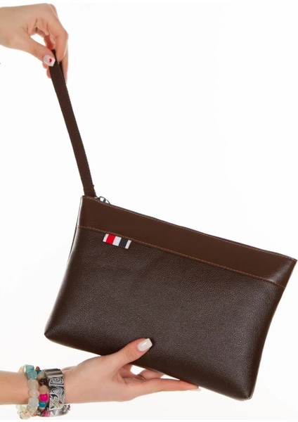 Deri El Askılı Dosya Evrak Günlük Portföy & Clutch Çanta NEW113 - Kahverengi