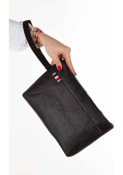 Deri El Askılı Dosya Evrak Günlük Portföy & Clutch Çanta NEW113 - Siyah