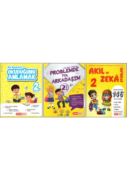 Kırmızı Beyaz 2. Sınıf Okuduğunu Anlamak+Problemde Yol Arkadaşım+Akıl ve Zeka Oyunları (3 Kitap)