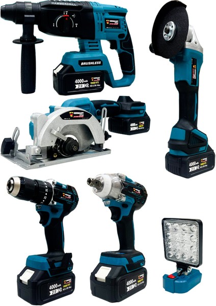 Şarjlı Pro 6'lı Makine Seti Matkap LED Lamba Daire Testere Taşlama Hilti Somun Sökme fiyatları