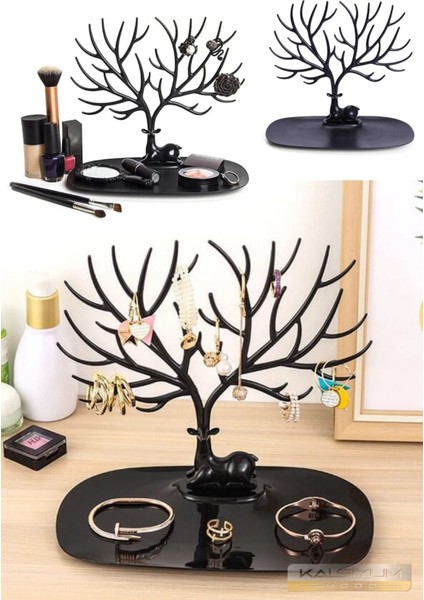 Siyah Geyik Tasarımlı Takı Düzenleyici, Yüzük, Küpe, Kolye Askısı