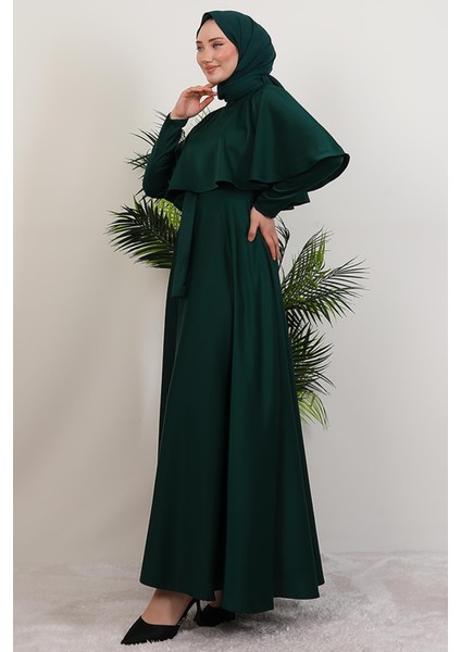 Mona Pelerinli Elbise Zümrüt
