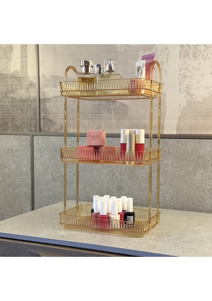 3 Katlı Makyaj Organizeri Kozmetik Aksesuar Düzenleyici Banyo Rafı Amber Sarı (Dayanıklı Poli̇karbonat) indirimleri