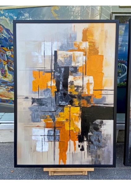 Yağlı Boya Dokulu Tablo Siyah Beyaz Kahve Soyut Ikili Set U08050