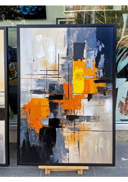 Yağlı Boya Dokulu Tablo Siyah Beyaz Kahve Soyut Ikili Set U08050