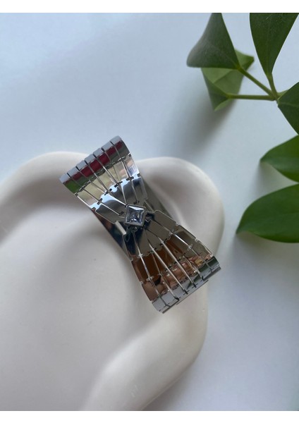 Gümüş Renk Tek Taş Model Çelik Kelepçe Çap 6 cm