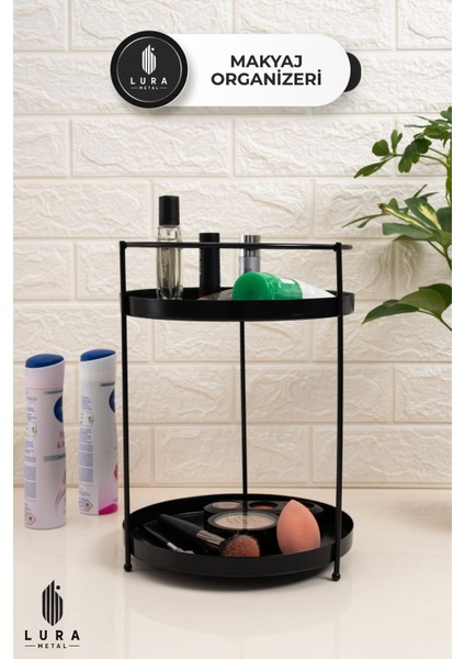 İki Katlı Siyah Metal Makyaj Düzenleyici 22x30 cm fiyatları