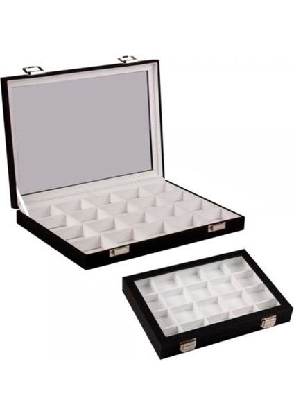 Bölmeli Takı Kutusu, 20'li, Siyah ve Beyaz Iç Tasarım, Şık ve Kullanışlı Depolama