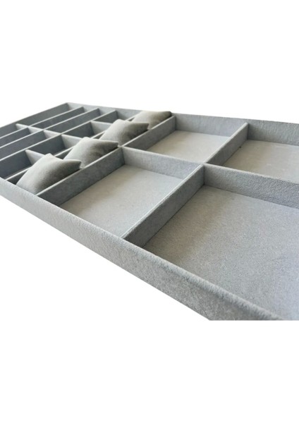 Gri Süet Kumaş Çekmece İçi Takı Düzeni, Yerli Üretim, 70/38 cm modelleri