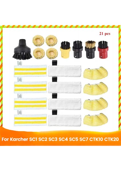 Sc1 Sc3 Sc4 Sc5 Sc7 Için 21 Adet Buharlı Temizleyici Parçası Yedek Nozul Fırçası Paspas Bezi Inatçı Seti (Yurt Dışından)