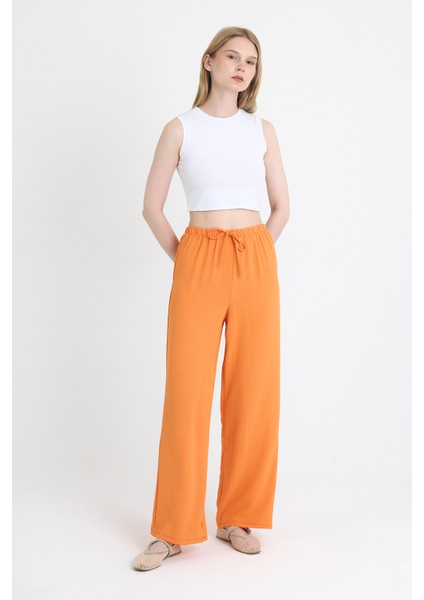 Orange Beli Lastikli Bol Paça Dokuma Pantolon 4284-1 fiyatları