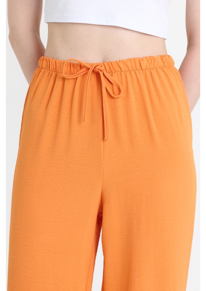 Orange Beli Lastikli Bol Paça Dokuma Pantolon 4284-1 fırsatları