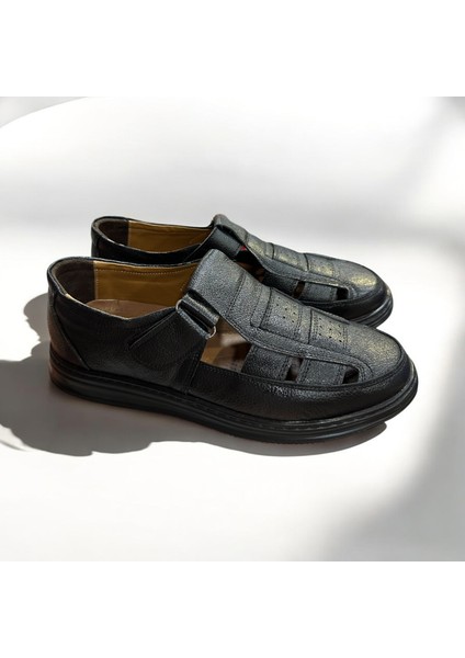 Hakiki Deri Ortopedik Siyah Hafif Erkek Baba Sandalet Ayakkabı fiyatları