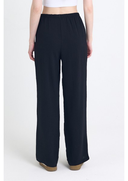 Siyah Beli Lastikli Bol Paça Dokuma Pantolon 4284-1 indirimleri