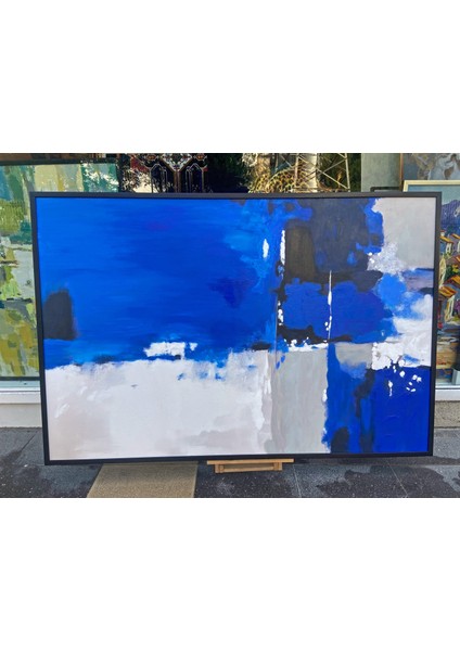 Yağlı Boya Dokulu Tablo Lacivert Siyah Gri Soyut U08029