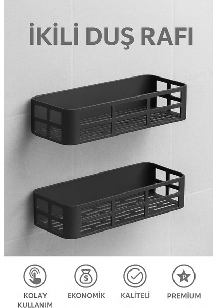 Banyo Düzenleyici Şampuanlık Sabunluk 2 Li Set Lamalı Güçlü Kaliteli Yapışkanlı Duş Rafı Organizer