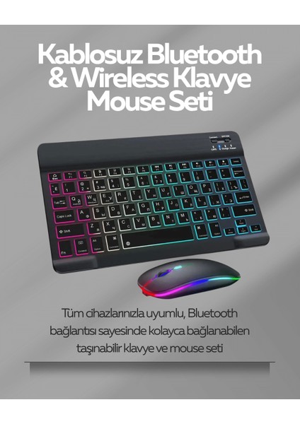 Tüm Cihazlarla Uyumlu Rgb Işıklı Kablosuz Klavye ve Mouse Seti