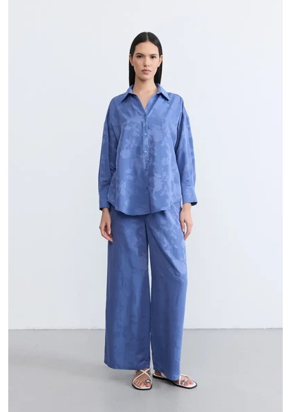 Rahat Kesim Tencel Jakar Gömlek - Mavi
