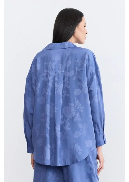 Rahat Kesim Tencel Jakar Gömlek - Mavi