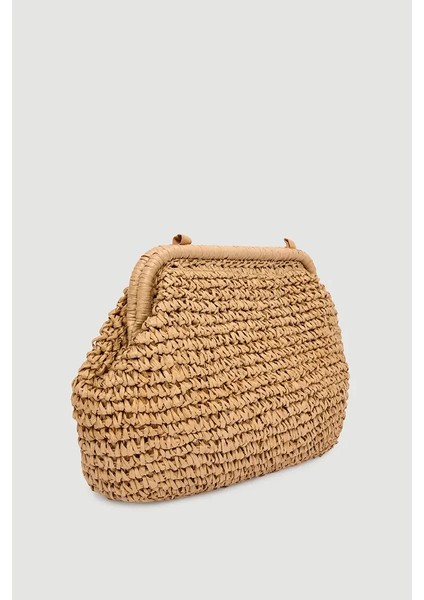 Hasır Clutch Çanta - Kahverengi