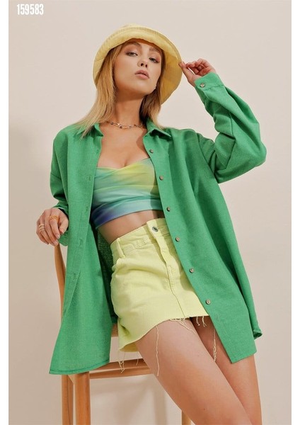 Kadın Keten Kumaş Oversize Gömlek