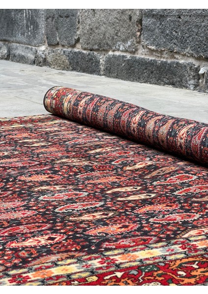 187X324 cm Muhteşem El Yapımı Halı, Mükemmel Vintage El Dokuma Yün Halı, Salon Için Kırmızı Dekoratif Halı
